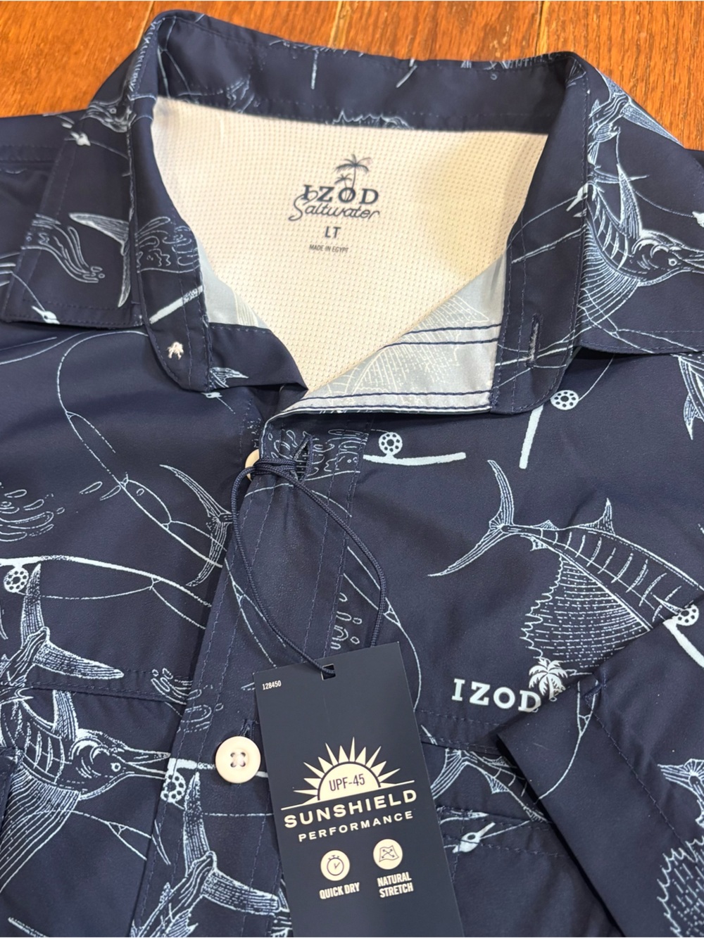 Izod Navy Blue Saltwater Fishing Print Performance Shirt